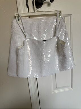 Matching Set! Abercrombie & Fitch White Sequin Mini Skirt Skort and Crop Top!